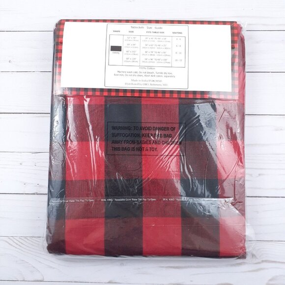 Fabric Tablecloth Buffalo Plaid 60x102 Red Black - Picture 2 of 2